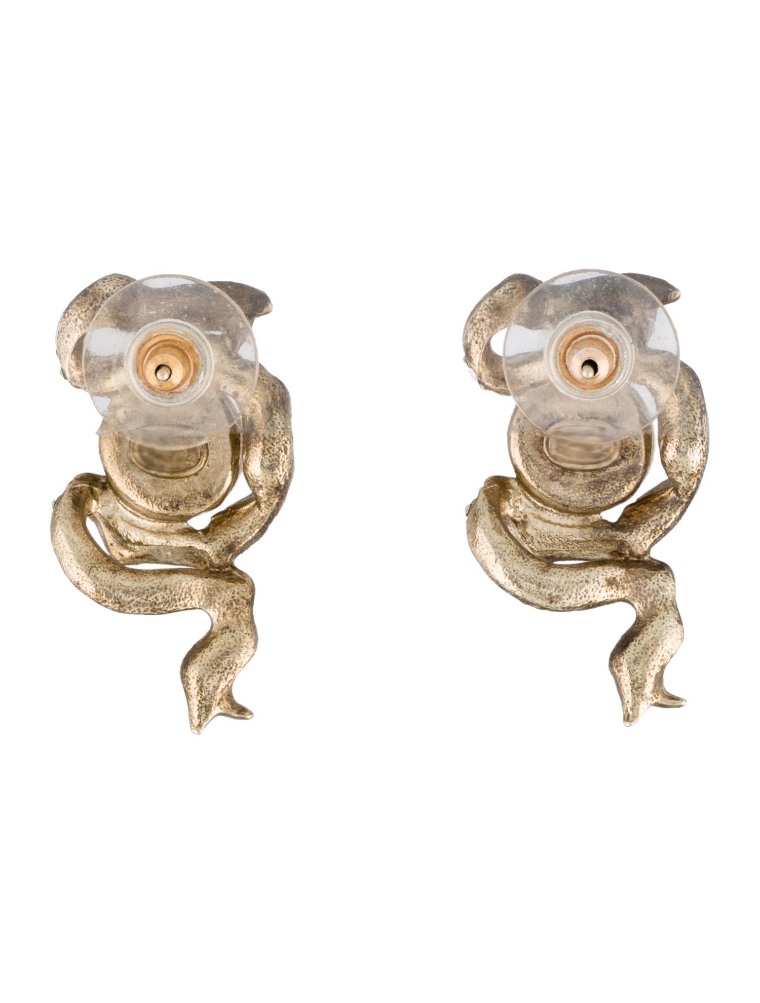 Chanel Faux Pearl & Strass CC Ribbon Earrings